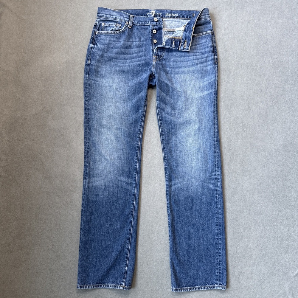 7 for All Mankind Jeans Mens 34x33 Blue Standard Straight Mid Rise Cotton USA